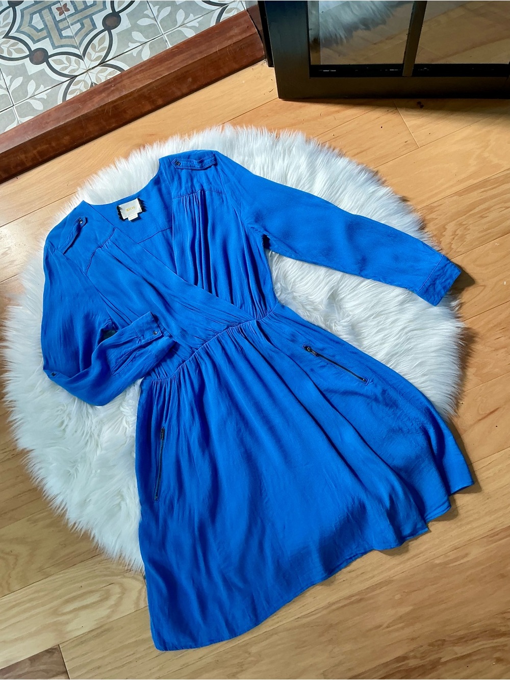 Maeve Anthropologie Lene Crepe Faux Wrap V-Neck Long Sleeve Mini Dress Medium